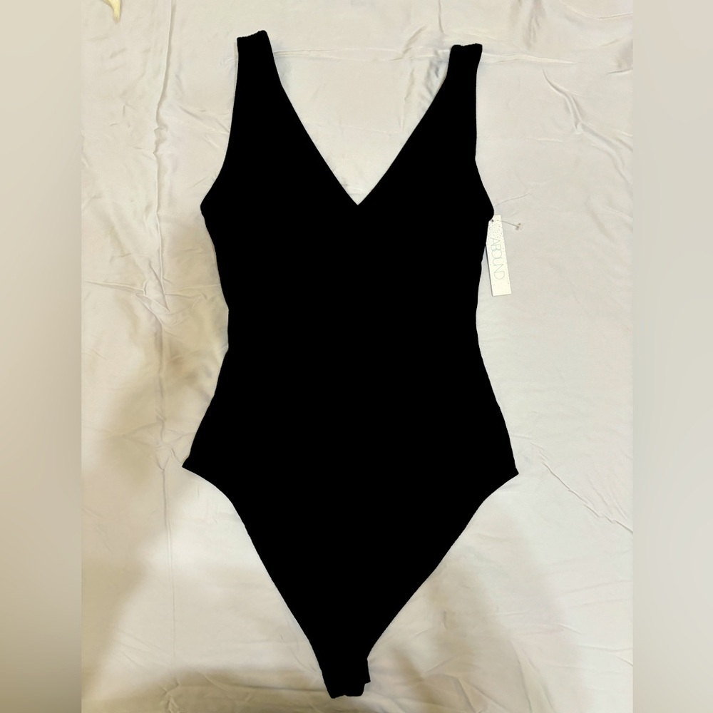 Black ribbed body suit